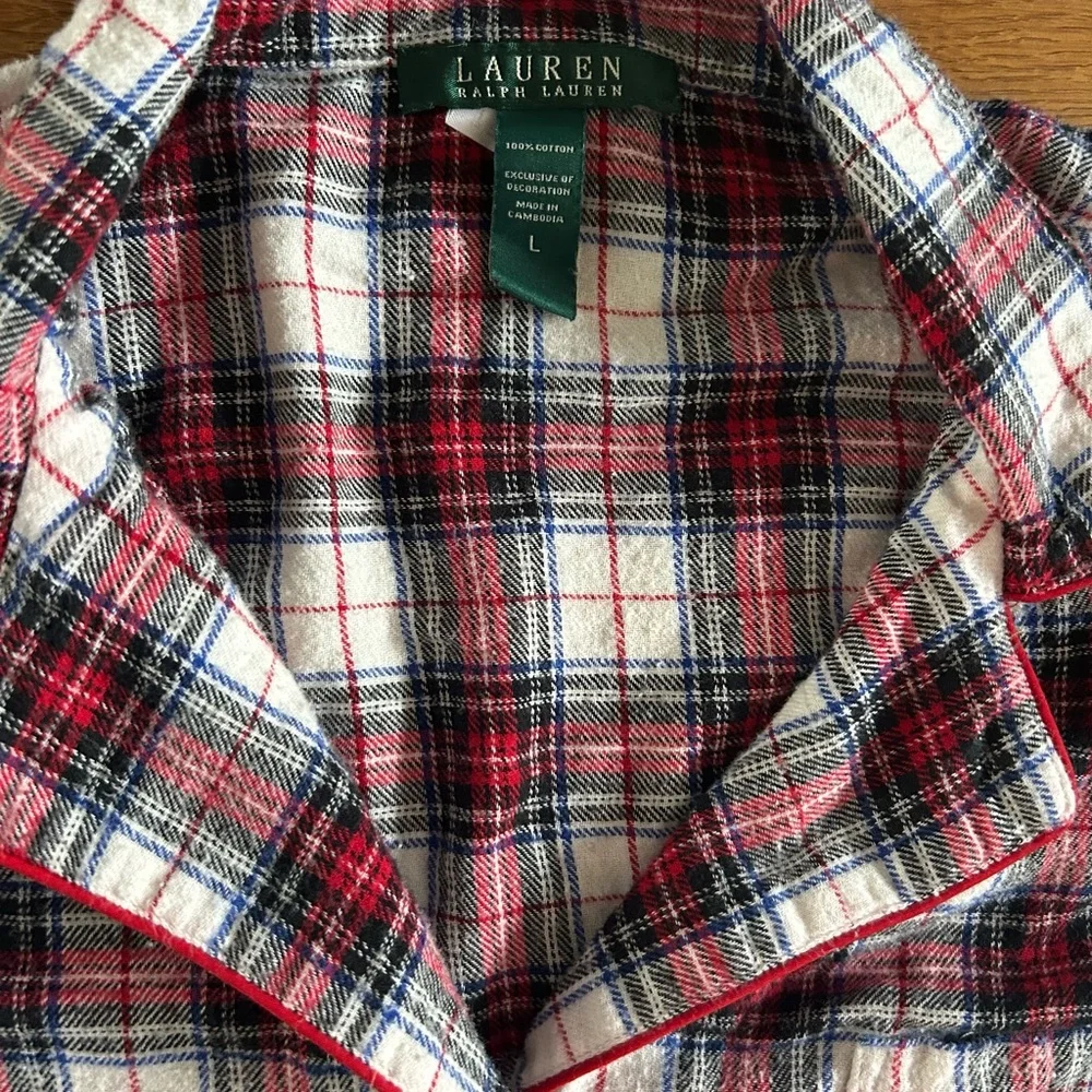Ralph Lauren Pajama Top Womens L Large Red Plaid Long Sleeves Sleepwear Shirt